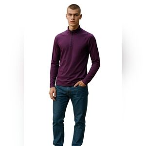 Icebreaker Merino 300 Wool Jersey Sweater Sleeve Half Zip Burgundy Unisex Small
